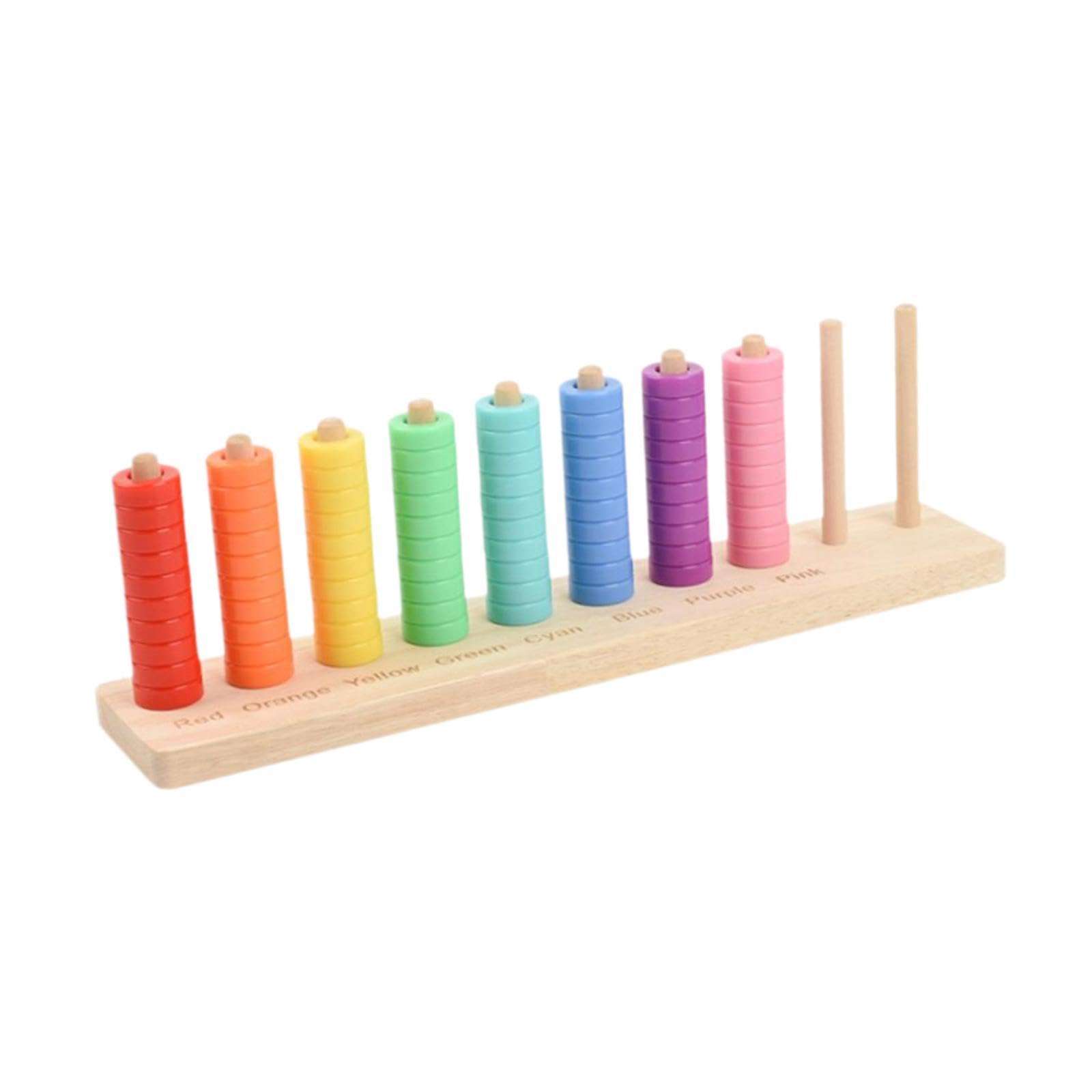 Fenteer Wooden Color Sorting Stacking Toys - Counting Game with Beads, Montessori Educational Learning Toy for Toddlers, Wooden Stacking Beads, Preschool Math Activity for Boys Girls (XL)