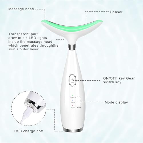 Miniatura 3 de URAQT Herramienta de masajeador facial reafirmante para eliminación de arrugas para cara y cuello, tres modos de calor LED para el cuidado de la