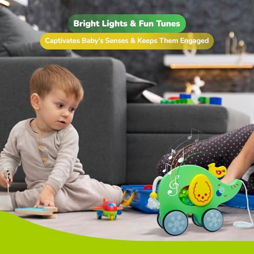Image of R for Rabbit Orapple Trunky Musical Pull-Along Toy for Baby with Lights & Smooth Wheels |Encourages Walking, Balance & Coordination | Motor Skill Development 12+ Months Kids (Green Yellow)