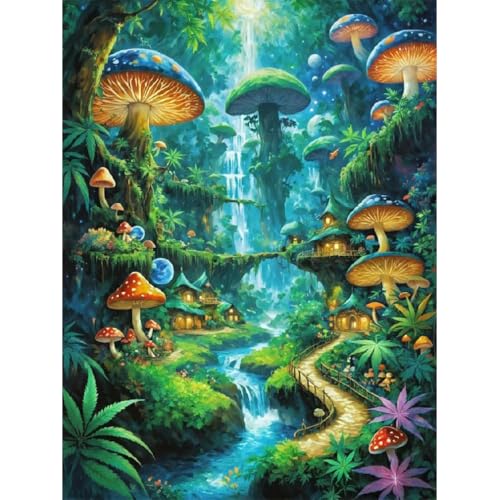Mushroom Stamped Cross Stitch Kits - Mushrooms Forest Counted Cross Stitch Kits for Beginners Adults Needlepoint Cross-Stitch Patterns Dimensions Needlecrafts Embroidery Kits Arts and Crafts