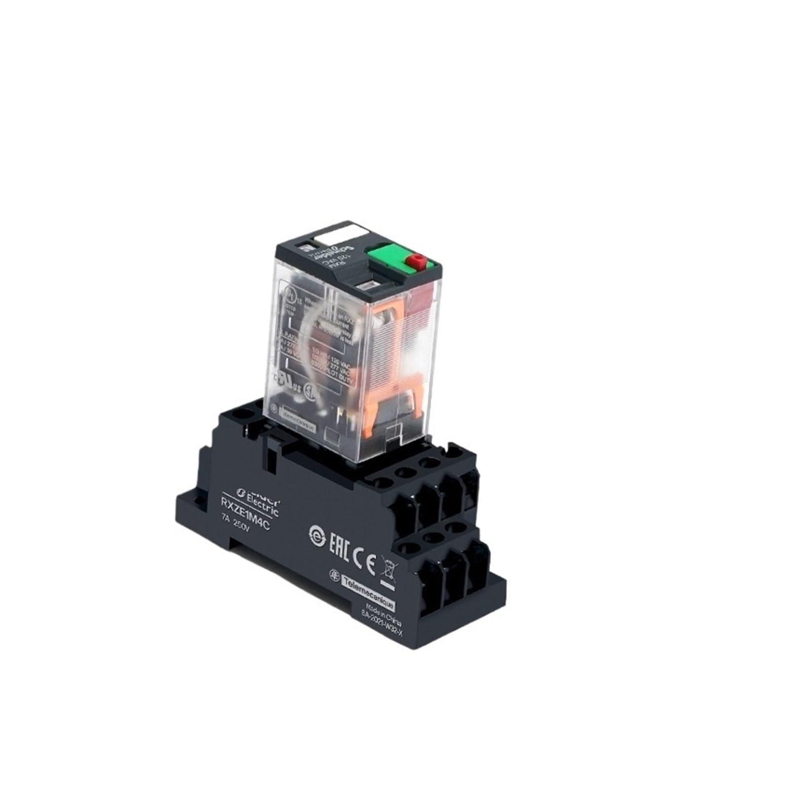 Relé intermedio RXM2LB2BD Schneider con base JD 2P7 y control de automatización DC 24V 3