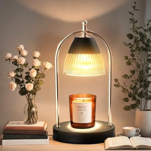 GEEZO Candle Warmer Lamp with Timer, Electric Black Candle Warmer Light for Bedroom, Dimmable Wax Melts Warmer for Candle Jars, Home Decor Beside Lamp Gifts for Women (2 Bulbs Included) Cover