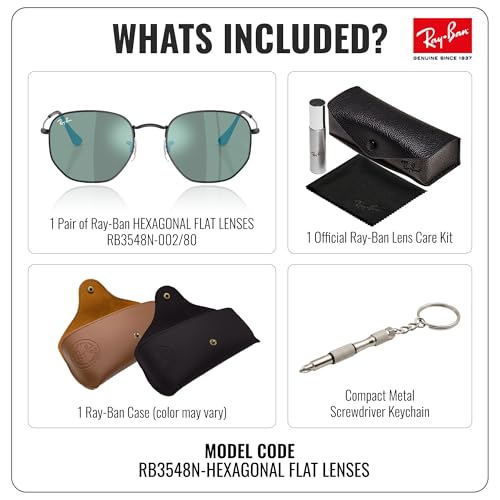 Image of Ray-Ban RB3548N HEXAGONAL FLAT LENSES Square-Round Shape Sunglasses for Men & Women with Official Eyewear Kit