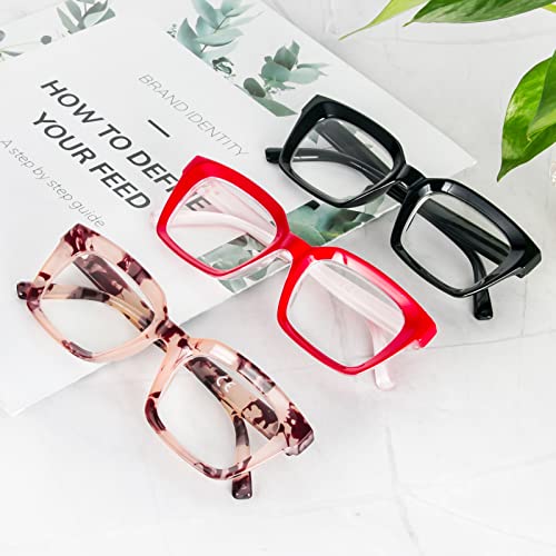 Image of REAVEE 3 Pack Oversized Reading Glasses for Women Men Blue Light Blocking, Ladies Stylish RetroSquare Large Computer Readers (Black /Red /Pink Leopard 2.25x)