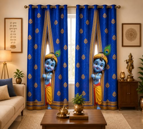 Image of Bal Krishna Digital Print Eyelet Curtain| 7Ft 1pc| Home Temple Decor
