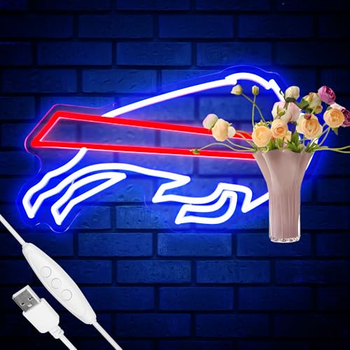 Buffalo Football Team Neon Sign Cool Dimmable Light Up Football Team Neon USB Light Up Sign Gift Bedroom Man Cave Game Room Home Bar Party Shop Decor Decoration for Kids Boys Birthday Christmas Gift