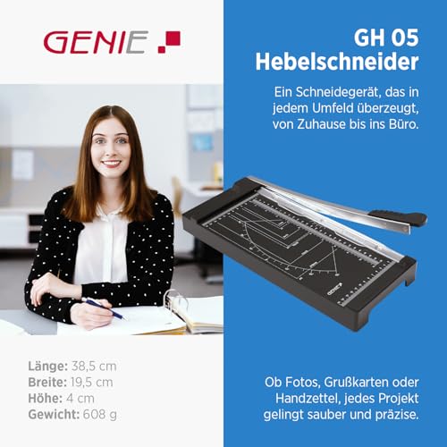 GENIE GH 05 gilotyna tnąca do papieru A4, do cięcia papieru, zdjęć i kartonu, maszyna do cięcia papieru z liniami ograniczającymi i szyną dociskową