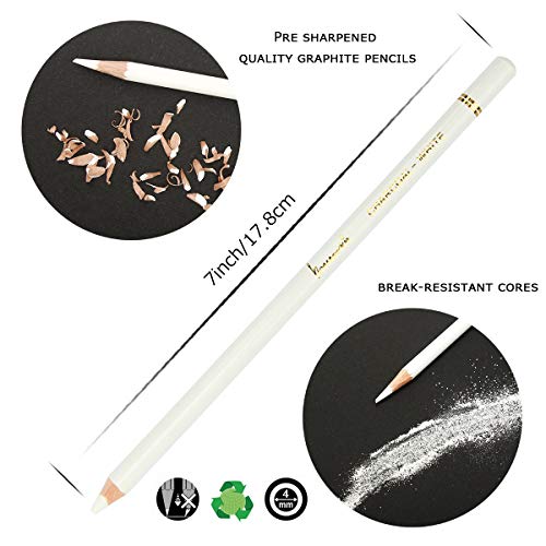 Professional White Charcoal Pencils Set - Brusarth 3 Pieces Sketch Highlight White Pencils For Drawing, Sketching, Shading, Blending, White Chalk Pencils For Beginners & Artists #TOP3