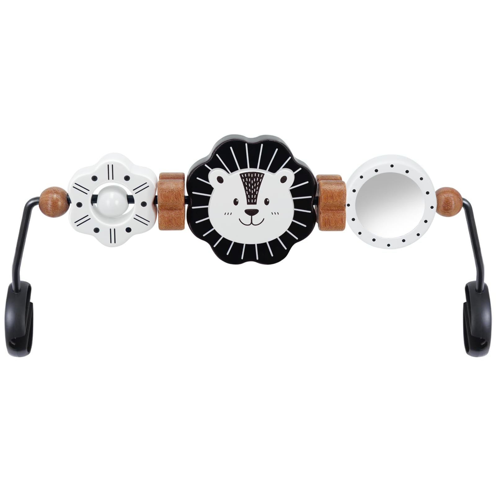 iGRATENS Baby Bjorn Bouncer Toy Bar, New Model Wooden Toy with Mirror for Baby Bouncer Soft & Bliss, Easy to Attach & Remove, Child-Friendly Material, Early Identification Black and White Toys, Lion - 2