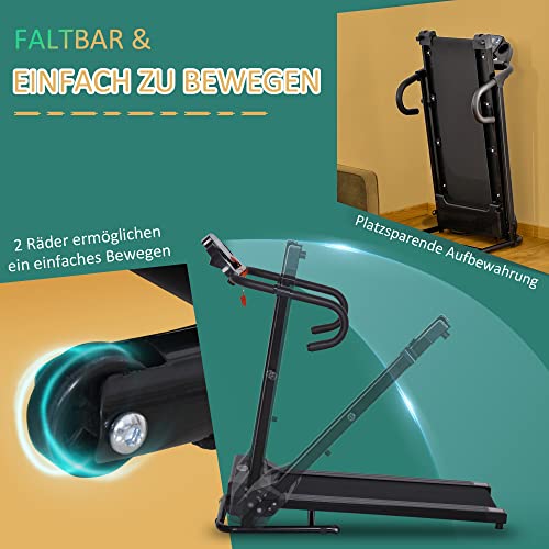HOMCOM Loopband inklapbaar elektrisch 500 W 0,8-10 km/u 0,75HP LCD-display telefoonhouder geschikt voor home gym indoor fitness zwart 123 x 62 x 117 cm - Afbeelding 6