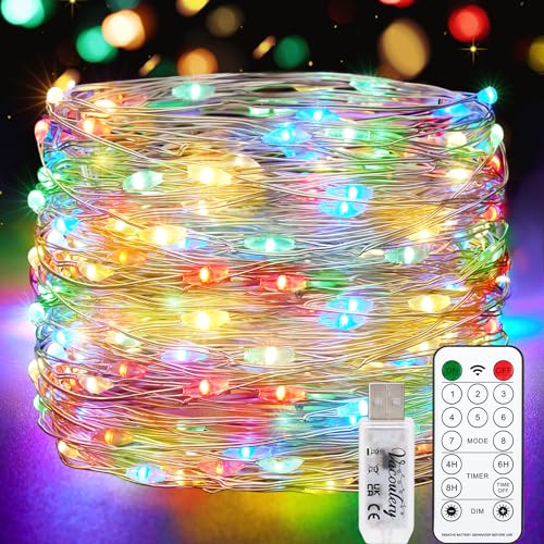 Vacoulery USB Luci di Fata LED, 15M 150 LED Spina USB con Telecomando 8 programma Timer Catena Luminosa per Interni ed Esterni, Natalizi, Matrimoni, Feste di Compleanno