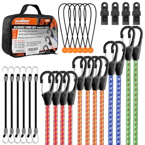 HORUSDY 28-Piece Premium Bungee Cords with Hooks, Includes 10”, 18”, 24”, 36”, 48”, Bungee Cord Assortment (10 to 48 Inch)
