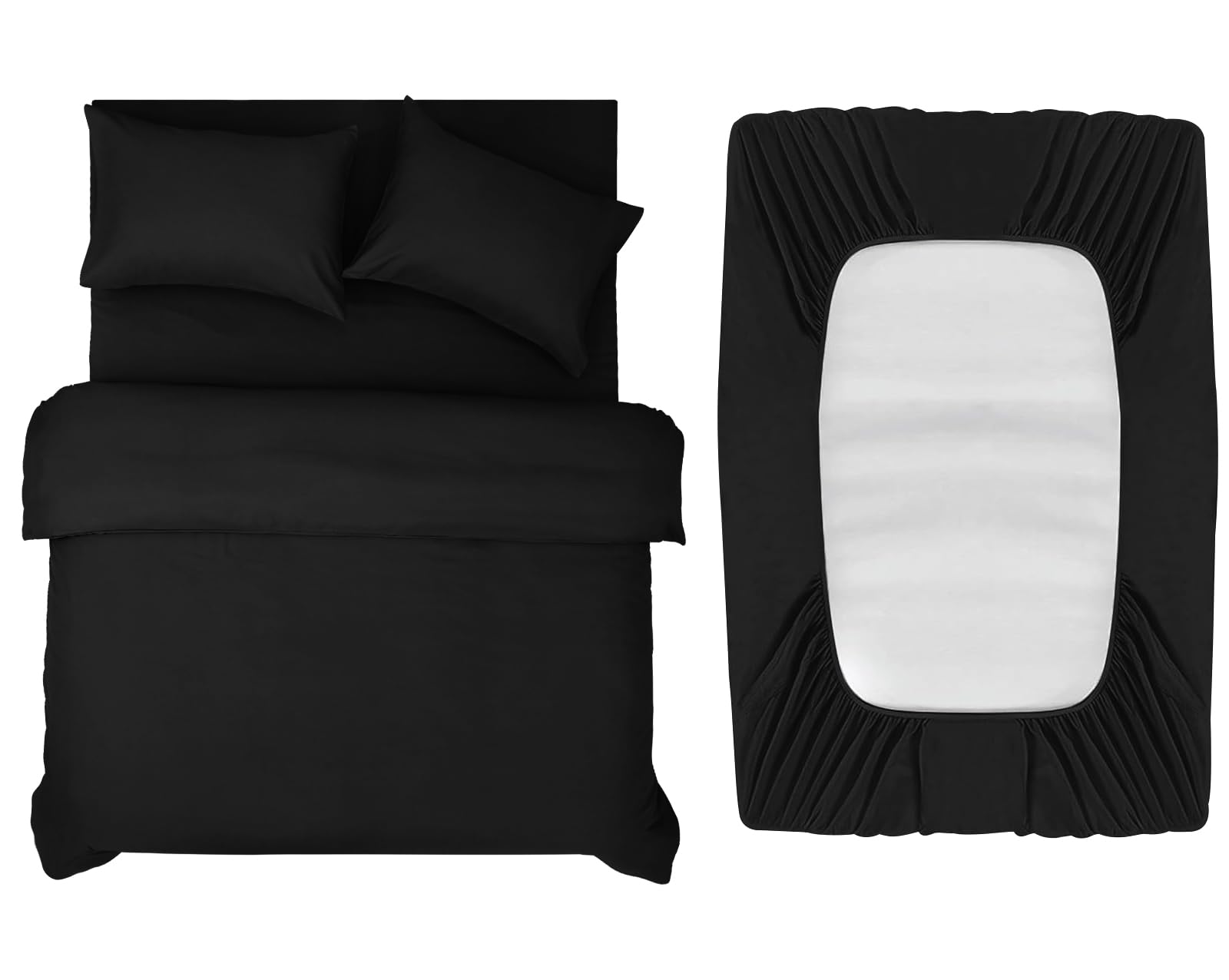 INSPIRE HOMEWARE Double Duvet Set - Duvet Cover,Fitted Sheet with 2 Pillowcases - Premium Brushed Microfiber 4 piece Double Bedding Sets - Black Quilt Cover Set for All Seasons — image 1