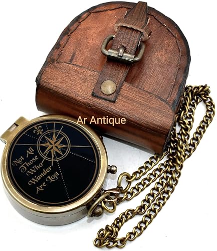 Brújula de Bolsillo Vintage de Latón con Estuche de Cuero - Herramienta de Navegación Antigua Funcional para Senderismo, Camping y Aventuras al Aire Libre miniatura 4