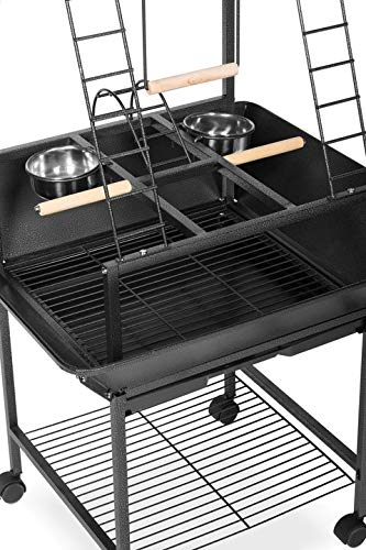 Prevue Pet Products Small Parrot Playstand With Wheels, Bird Stand Activity Play Center With Perches And Ladders, Indoor Outdoor Playground For Birds With Swing, Black Hammertone Finish #TOP1