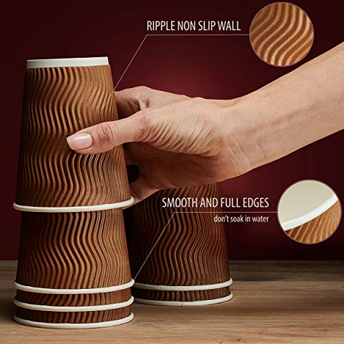 Insulated Disposable Coffee Cups with Lids & Straws 12 oz, 100 Packs - Paper Cups for Hot Beverage Drinks To Go Tea Coffee Home Office Car Coffee Shop Party (Brown) - Thumbnail 7