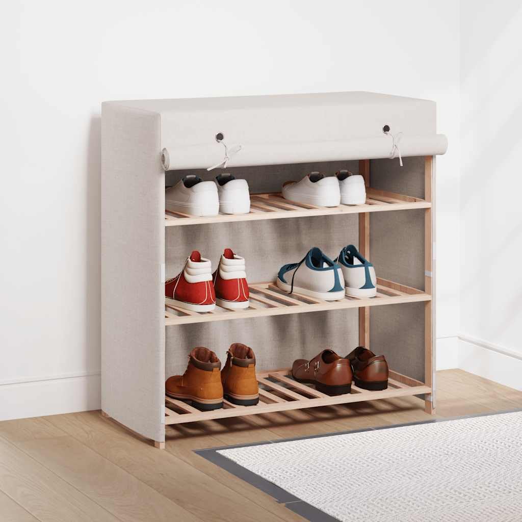 Schuhschrank mit Abdeckung Weiß, Stoff und massivem Tannenholz, 79 x 40 x 80 cm, 3 Ablagen, schmaler Schuhregal Organizer, platzsparend, staubdicht, für Flur und Diele