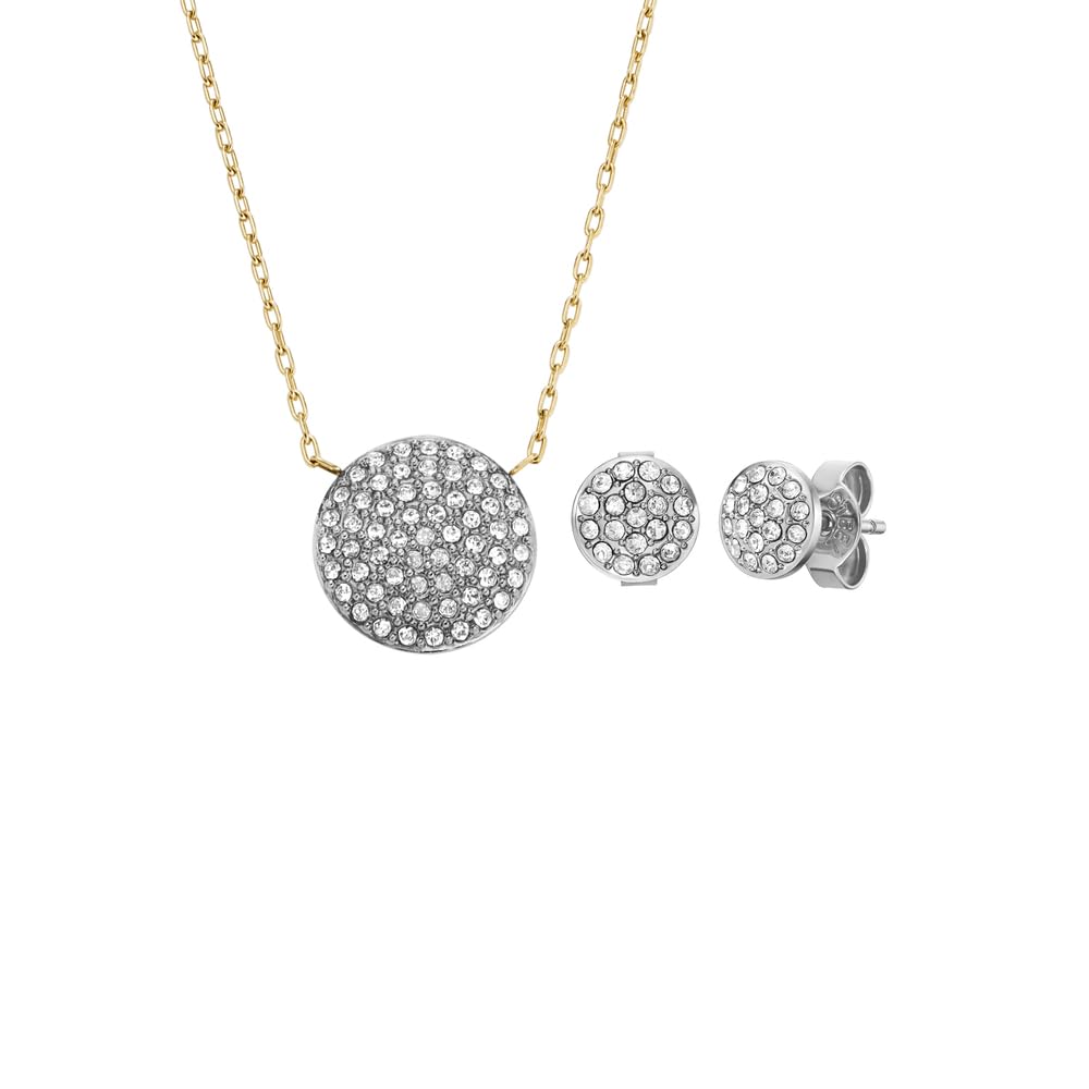 Fossil Damenset Kette Ohrringe Glitz Disc Edelstahl Bicolor, JF04815SET