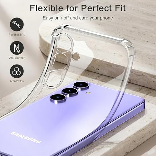 Image of Fashionury 3D Raised Transparent Crystal Clear Back Cover for Samsung S24 FE | Shockproof Design | Anti-Slip Grip | Camera Protection | 360 Degree Protection Mobile Case