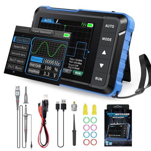 Osciloscopio Portátil 2 en 1, WapoRich DSO153 Mini Osciloscopio Digital con Generador de Señales 1 MHz, 5 MSa/s, 14 Formas de Onda, Actualización Online, Diseño Compacto para Uso en Exteriores