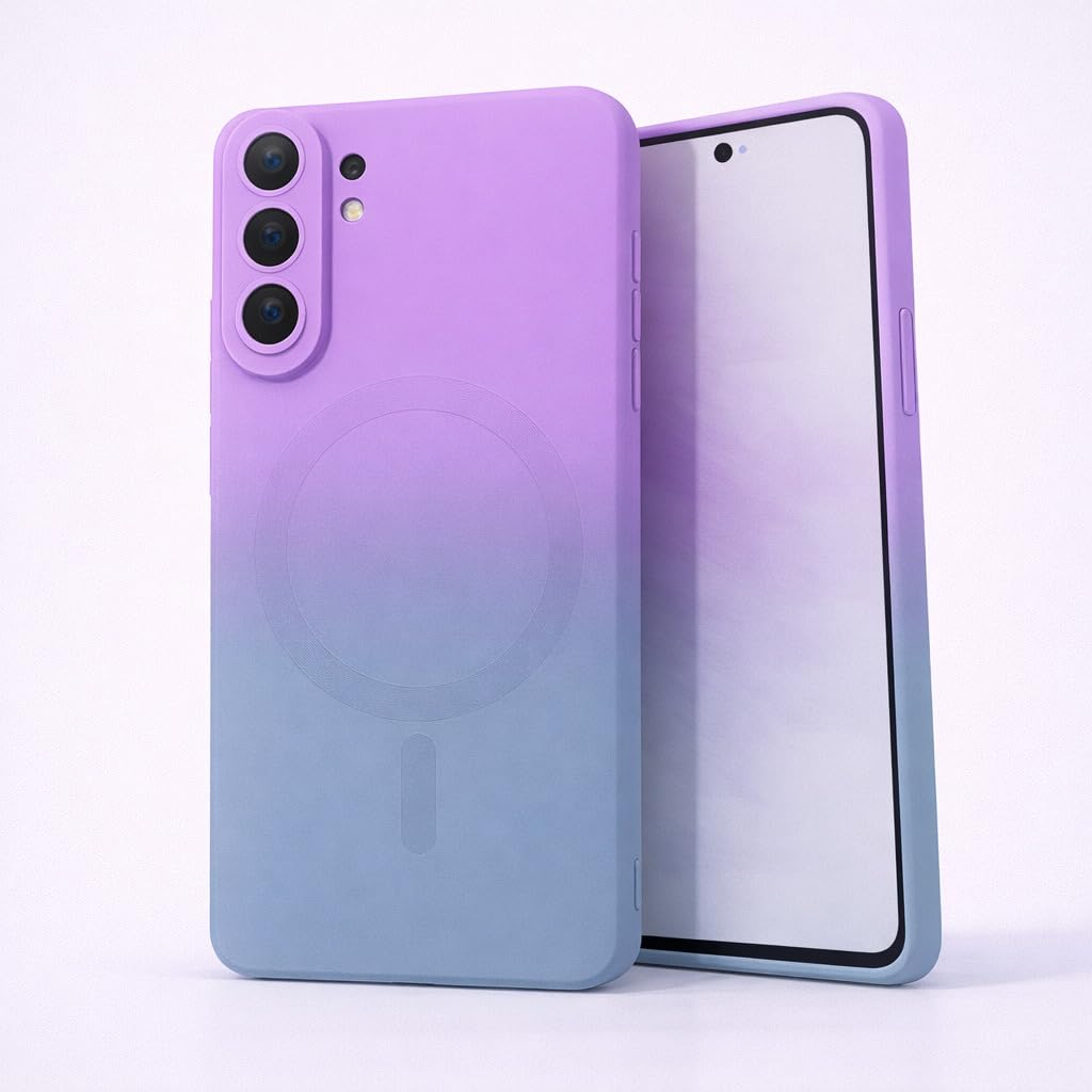 amazon basics Gradient Mag-Safe Case for Samsung Galaxy S26 5G | Soft Silicone Shockproof Cover with Camera Protection | Slim Lightweight Design | Smooth Touch & Durable - Purple & Gray