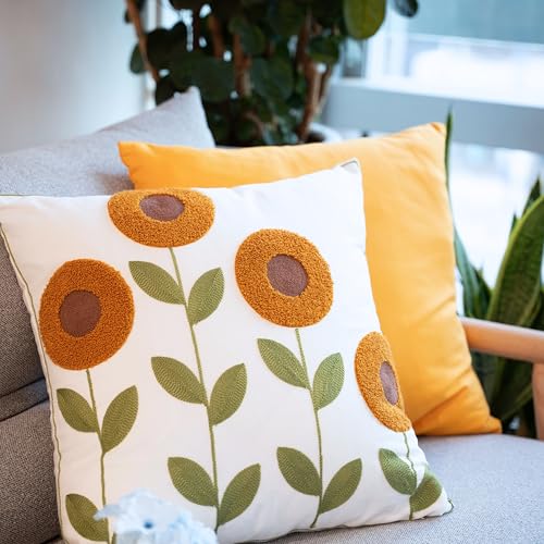 Homie Living Floral Sunflower Boho Throw Pillow Covers Set, Decorative