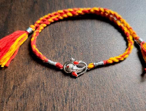 Image of ROOVI Pure 925 Sterling Silver Rakhi for Bhai with Roli Chawal