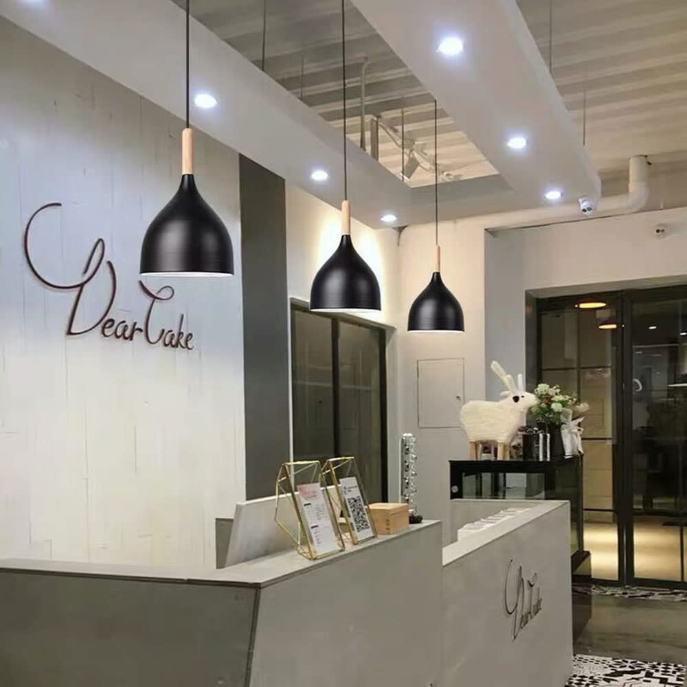 Aluminum Hanging Light for Kitchen Arch, Pendant Lamps for Living Room Ceiling, Home Decorative Lamps (Dome Black - Pack of 3) (HL27 3P..)