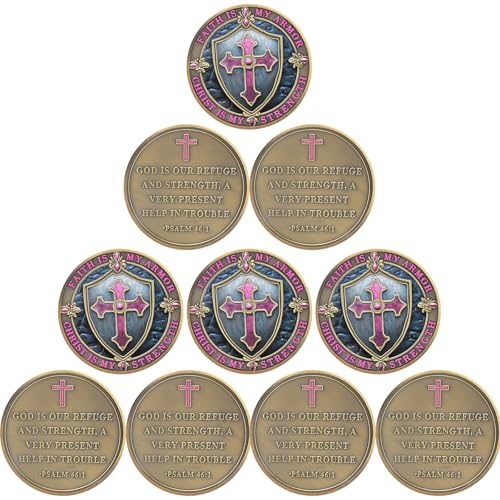 YGLLSSY 10 Pack Christian Challenge Coin Protective Shield Religious Prayer Coins Armor of God Coins Double Sided Christian Challenge Coin Quote Psalm 46:1 Jesus' Salvation for Christian Church Schoo