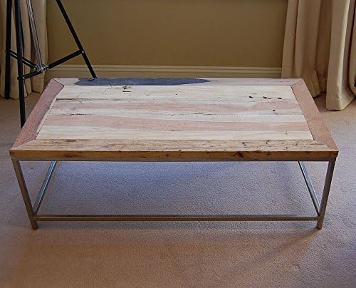 Katigi Designs Reclaimed rectangular wood coffee table with nickel base
