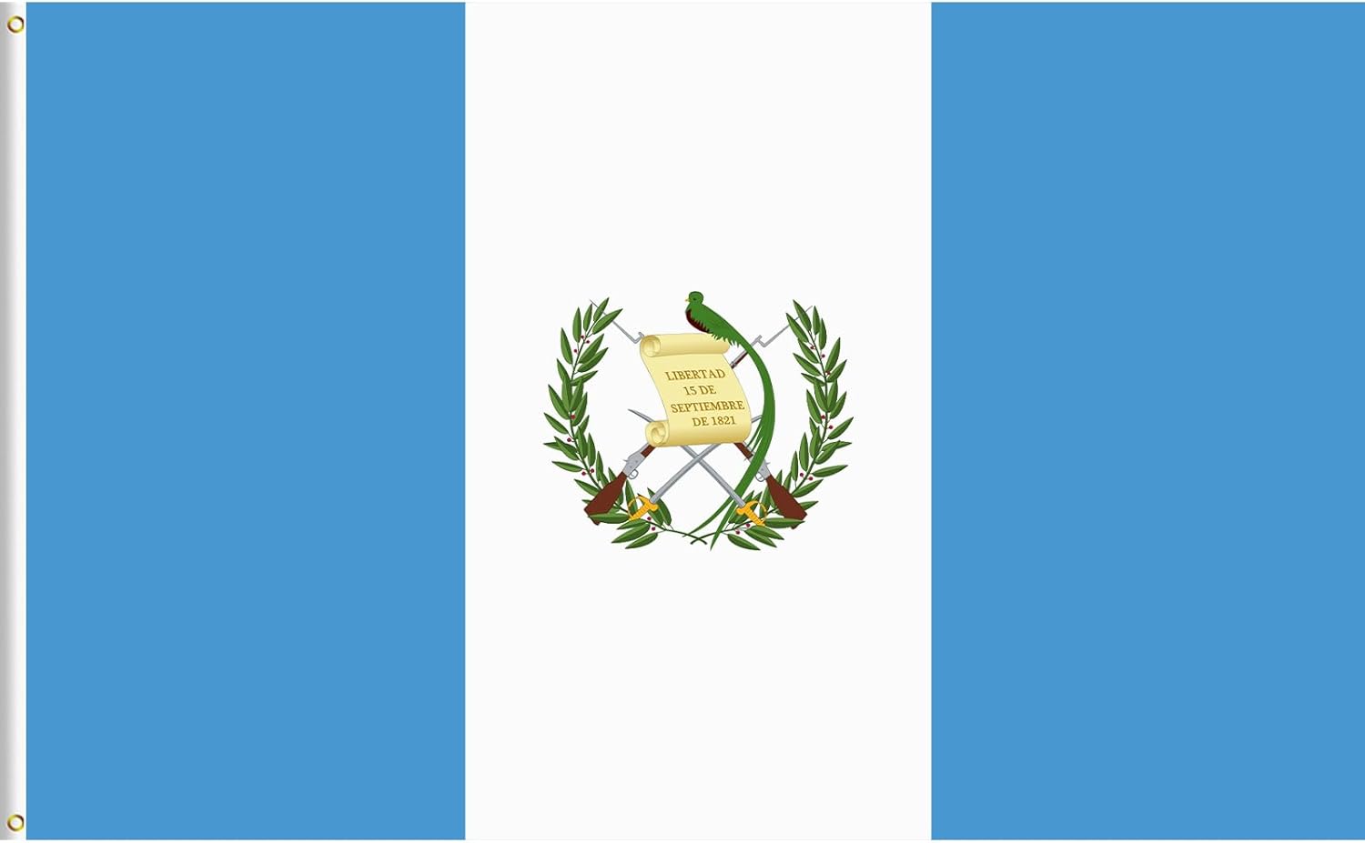Guatemala Flag 6 x 10 FT, 180 x 300 cm Republic of Guatemala Banner, Flag of República de Guatemala, Polyester for Outdoor, Vivid Color, Fade Proof, Durable, with 2 Brass Grommets
