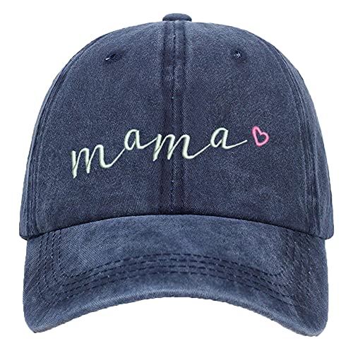Women's Baseball Cap Mama Vintage Distressed Washed Cotton Adjustable Dad Hat Outdoor (Navy 1), Navy 1, 8