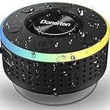 Donerton Bluetooth Shower Speaker, IPX7 Waterproof Wireless Speaker with Suction Cup, Portable Speaker, 360 HD Surround Sound, LED Light Mini Speakers, Dual Stereo Pairing, Built in Mic, Radio(Black)