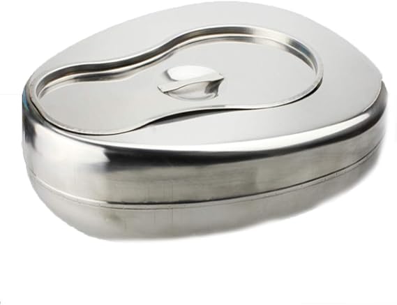 Stainless Steel Bedpans with Lid Firm Thick Stable Bedpan Heavy Duty Smooth Countoured for Male Female Bed-Bound Patient Personal Care