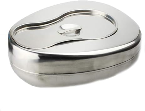 Stainless Steel Bedpans with Lid Firm Thick Stable Bedpan Heavy Duty Smooth Countoured for Male Female Bed-Bound Patient Personal Care