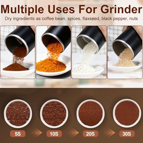 Electric Coffee Bean Grinder, Coffee Spice Grinder, 300W Nut Electric Grinders with 304 Stainless Steel Blades, One Touch Operation for Coffees Mill Home Use or Kitchen (Blue) - Thumbnail 4