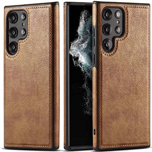 Étui en cuir de couture pour Samsung Galaxy S22 Ultra coque arrière marron
