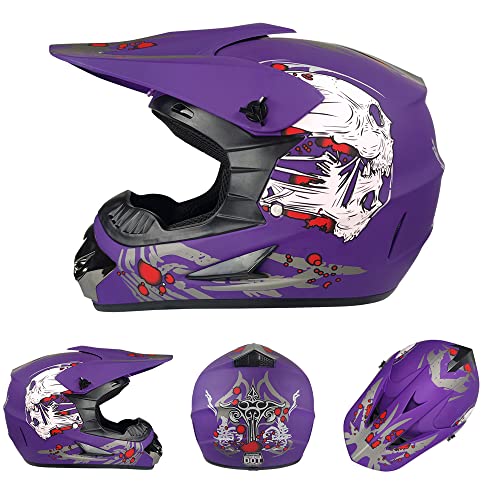 Motocross Helmets Youth Motorcycle Helmets - Kids Motocross Helmets Atv Mx Motorcycle Helmets Unisex Full Face Street Helmets, Dot Certified Standard - 4 Piece Set (Matte Purple, Large) #TOP1