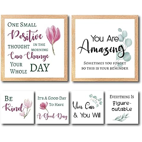 Avamie 2 Set Inspirational And Motivational Wood Signs Desk and Wall Decor With 6 Inserts, 6.5x6.5 Inch Decorative Wooden Sign With Positive Quotes And Sayings, Table Decor Office Decor, Home Decor Cover