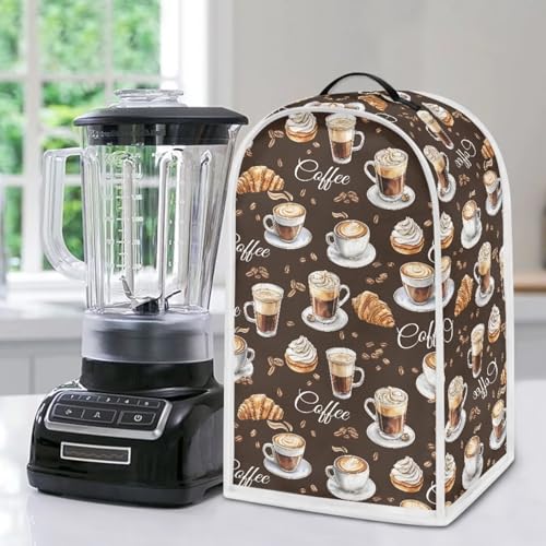 Image of Bread & Coffee Pattern Kitchen Blender Cover Machine Washable Food Processor Dust Cover with Top Handle Machine Washable Small Appliance Protector for Coffee Maker Juicer