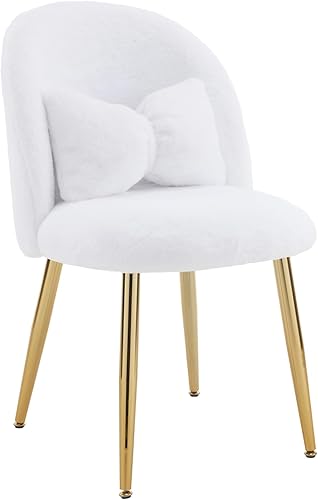 Miniatura 9 de VINGLI Silla de tocador esponjosa para niñas con respaldo y almohada, bonita silla de escritorio pequeña y acogedora sin ruedas, cómoda maquillaje