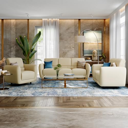 Image of Wakefit Sofa Set | 5 Year Warranty | Sofa 6 Seater, 6 Seater Sofa for Living Room, Wooden Sofa Set, Sofa Set 3+2+1 Seater - Solomon(Robin : Beige)