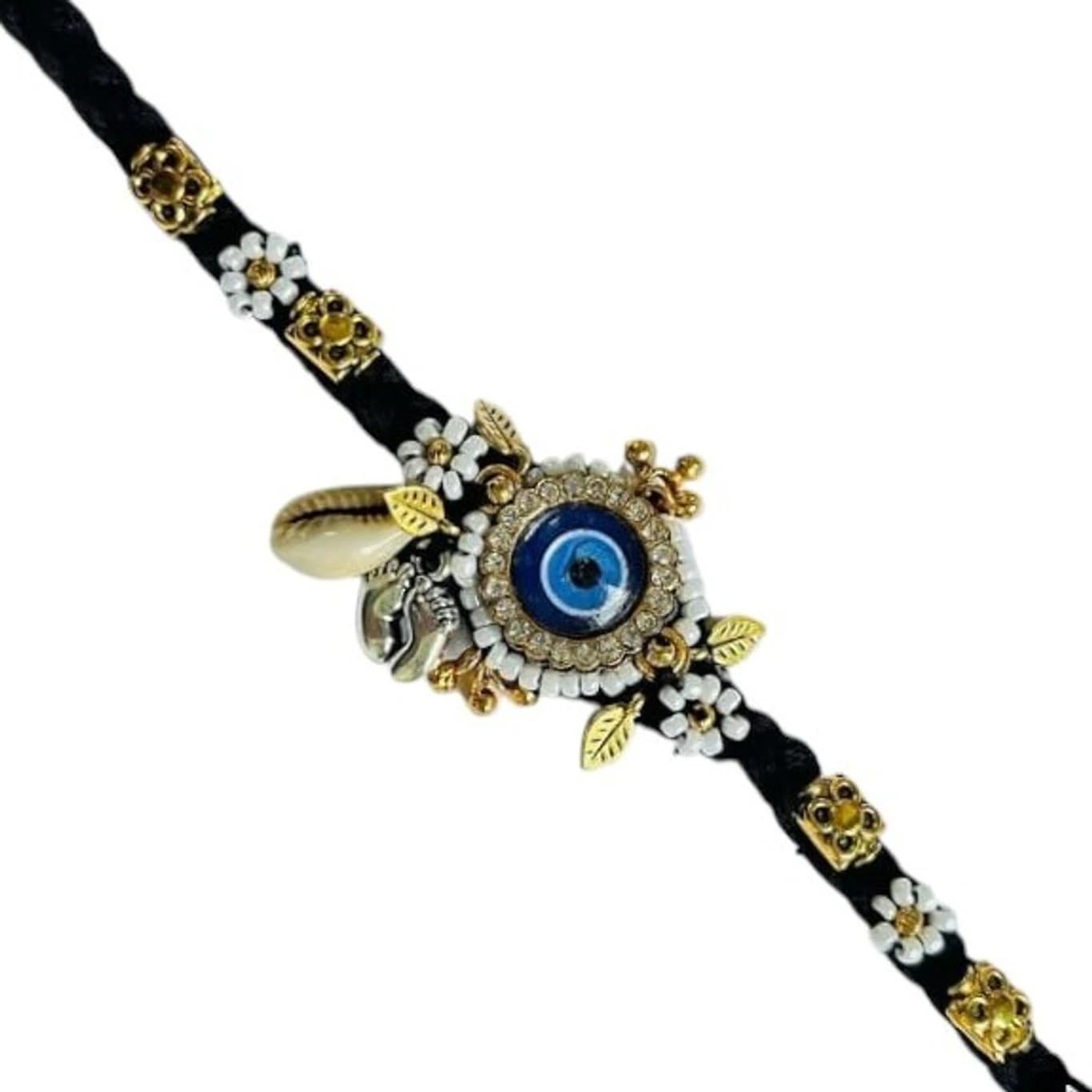 PANCHMASI Mauli Thread Rakhi Thali Set Pack of 1 | Evil Eye Charm, Gold & Black Thread, Beaded Design, Floral Embellishment, Festive Rakhi-picture-19