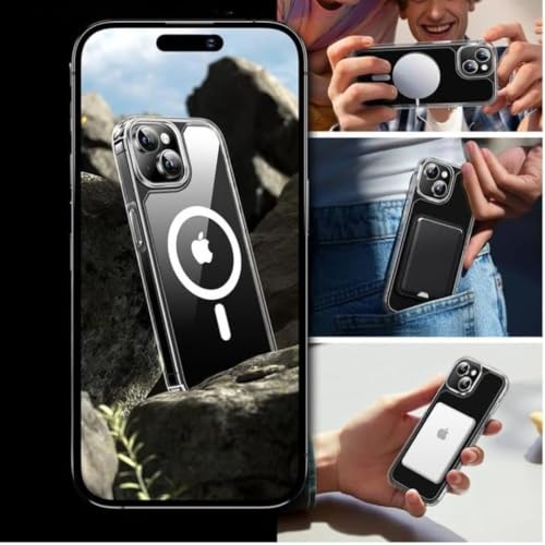 Image of Back Cover Case + Screen Protector for Apple iPhone 14 Plus | Mag-Safe Compatible | Transparent Mobile Phone Back Cover for i Phone 14 Plus | i Phone 14Plus TPU Transparent Back Cover