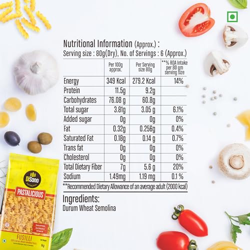 Image of DiSano Fusilli Pasta 1kg, Healthy Pasta, Made with 100% Durum Wheat Semolina, 100% Suji, No Maida, Source of Protein & Fibre, Non-Sticky (Pack of 3)