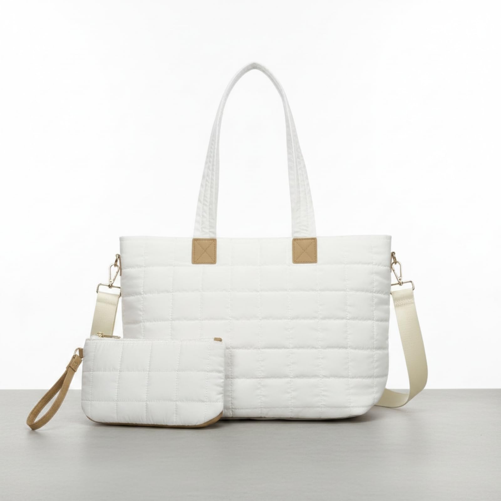 Amagogo Bolso Acolchado de Mujer Bolsa Tote Bolso de Hombro Cartera Bandolera con Estuche Asa Larga Compartimento para Portátil Bolsillos Antiderrames