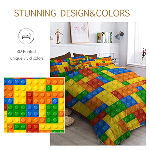 Blessliving 8 Piece Colorful Toy Comforter Set For Kids Boys Building Blocks Pattern All Season Bedding With 1 Comforter, 2 Pillow Shams, 1 Flat Sheet, 1 Fitted Sheet, 1 Decorative Pillow Cover, Full #TOP4