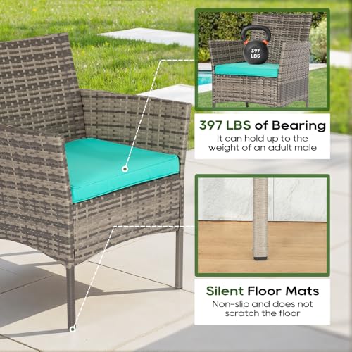 Image of FDW 3-Piece Patio Furniture Set | Gray & Blue | Outdoor Wicker Furniture