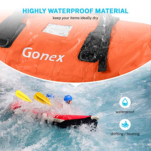 Gonex 80L Extra Large Waterproof Duffle Travel Dry Duffel Bag Ski Boot Bag with Durable Straps and Handles for Snowboard Ski Kayaking Boating, Perfect to Keep Your Gear Safe Orange