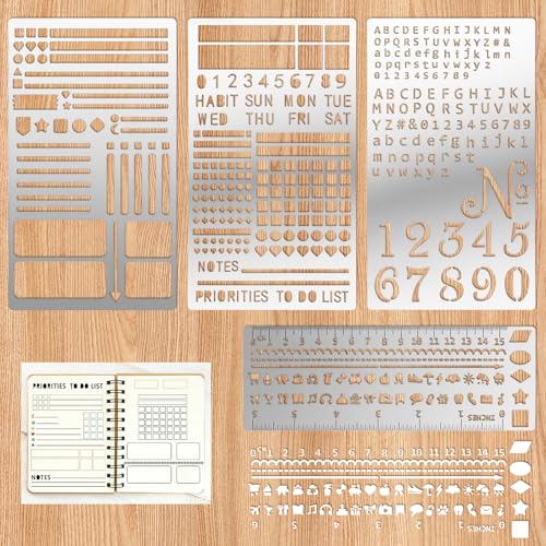 4-Pack Metal Planner Stencil, Stainless Steel Journal Stencils Planner Stencils